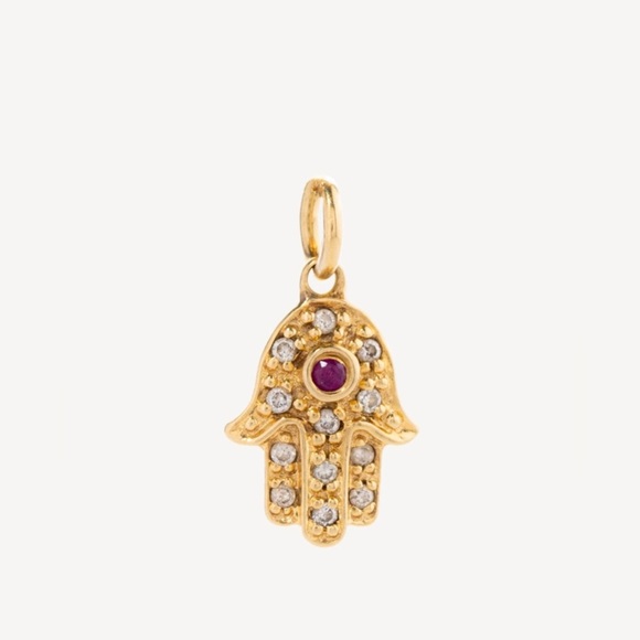 Sydney Evan 14k Gold w Diamonds and Ruby Hamsa charm receipt incl - Picture 1 of 4